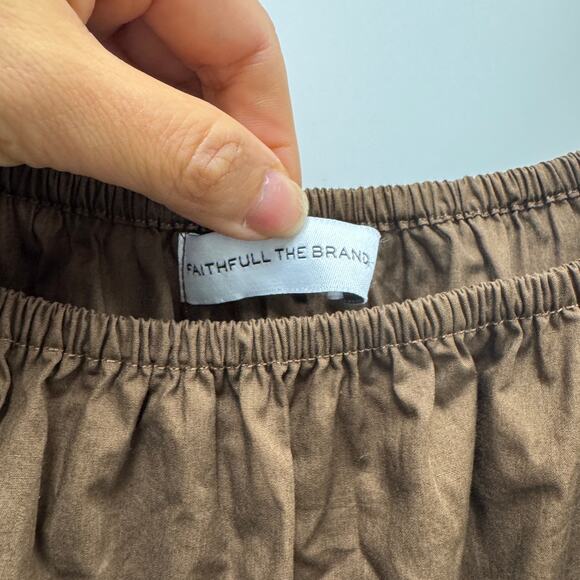 Faithfull the Brand Puff Sleeve Off Shoulder Maxi Tiered Dress Brown Sz 8 - Picture 6 of 9